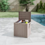 Yardgrace 35 Gallon Small Waterproof Outdoor Storage Box, Resin Deck Box Lockable for Patio Furniture, Garden Tools, Pool Accessories, UV-Resistant for All Weather Use, Greige