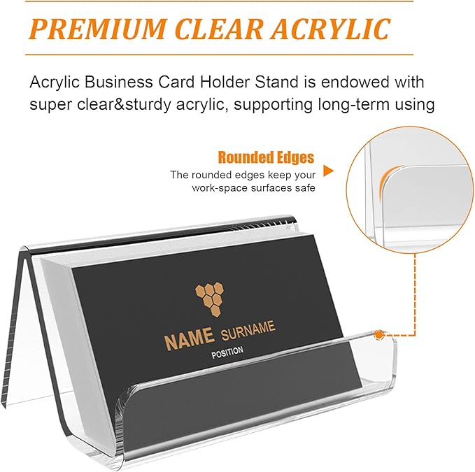 EMOMAS Acrylic Business Card Holder for Desk, Business Card Stand Desktop Business Card Holders for Exhibition，Office Acrylic Business Card Stand Display ，Capacity: 50 Cards （3 Pack）…