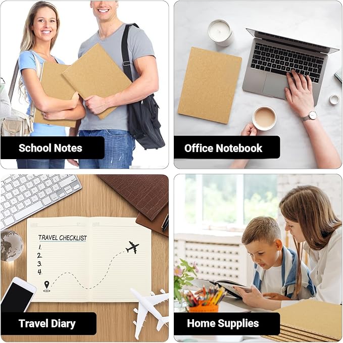 EUSOAR Notebook Journal, 6 Pack A4 11" x 8-1/2", 40 Sheets/ 80 Pages, 100gsm Thick Paper, College Ruled Notebooks Brown in Bulk, Line Journals Letter Size for Note Taking Taking Composition