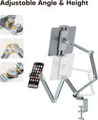 OMOTON GH03 Adjustable Tablet Stand for iPad, Desk Phone Holder for Bed with 2 Clamps, Flexible Aluminum Alloy Mount with 360° Rotation for 4-13" Devices