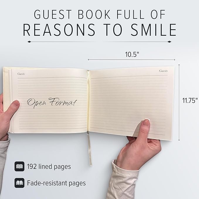 Gallery Leather Guest Book - Great for Wedding, Reception, Baby and Bridal Shower, Birthday Party and Vacation Home - 192 Lined Pages to Sign in, add Polaroid Photo - Hardcover 9x7" - Acadia Tan