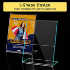Argvey 4 Pack Acrylic Sign Holder 8.5x11, Clear Plastic Slanted Back Sign Holders, Desktop Papers Menus Frame Flyer Document Holder Display Stand for Coffee Shops, Hotels, Offices, Public Spaces