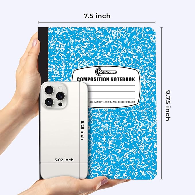 Rosmonde 50 Pack Bulk Composition Notebooks College Ruled, 200 Pages (100 Sheets), 9-3/4 x 7-1/2, Bulk School Supplies, Bulk College Ruled Notebooks, Bulk Assorted Colors Marble Notebooks for School