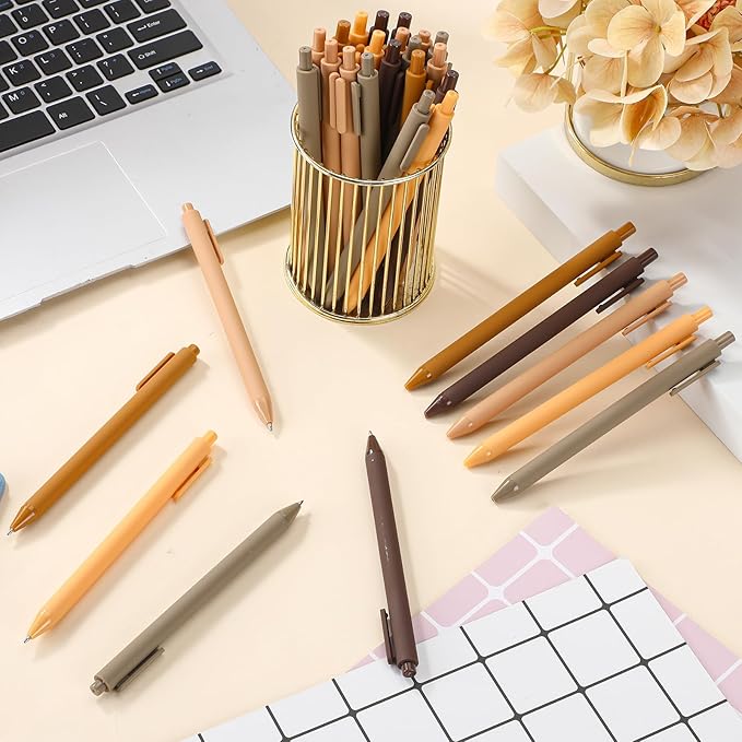 25 Pcs Ballpoint Pens Bulk Retractable Writing 1. 0 mm Black Ink Cute Pens Smooth Writing Color Fancy Gift for Teacher Student Employee Office School Home Baby Shower Supplies (Brown Series)