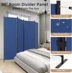 Kecreque Room Partitions and Dividers 4 Panel Portable Wall w/ 3 Wider Feet Folding Room Divider 6FT Privacy Wall Indoor as Dressing Screen for Apartment School Office Children's Separate Rooms,Blue