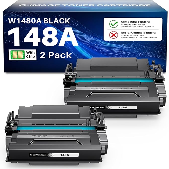 148A Toner Cartridge (with Chip) Compatible Replacement for HP 148 A 148X W1480A W1480X High Yield Black Toner Cartridge Use with Laserjet Pro 4001n 4001dn 4001dw MFP 4101fdw 4101fdn(2-Pack)