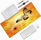 CANFLASHION Gaming Mouse Pad,Large Mouse Pads for Desk,Non-Slip Rubber Base Extended Mousepad,XXL Keyboard Mouse Mat,Computer Keyboard Desk Pad with Stitched Edges,35.4x15.8inch,Flower Sun Butterfly