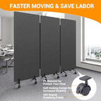 Soundproof Room Divider W/Wheels, 66in Office Dividers for Sound Proofing & Reducing, Sound Proof Dividers for Office Partitions Portable Acoustic Wall Divider (Dark Grey, 3 Panel+3 Panel)