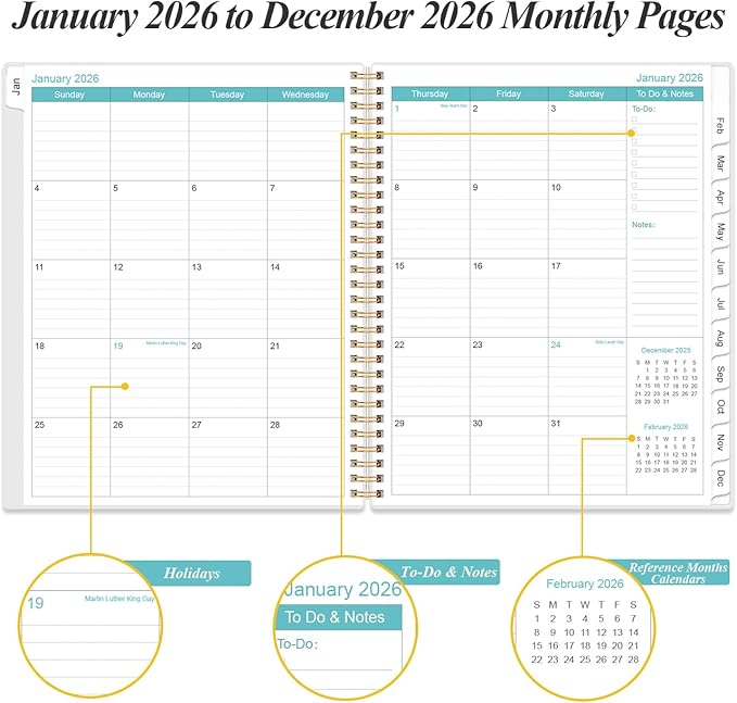 2026 Planner - Planner 2026 from January 2026 to December 2026 with 12 Monthly Tabs, Flexible Cover, Inner Pocket, 8.5" x 11", Green