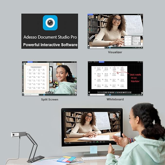 Adesso 4K Ultra HD 8MP USB Document Camera & Webcam with Built-in Microphone, LED Light, Autofocus, Multi-Jointed Design, Folding for Live Demo, Web Conferencing, Distance Learning, Remote Teaching