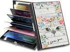 BWEGRHE Slim Credit Card Holder, Cat Flowers RFID Blocking Metal Wallet for Men & Women, Aluminum Minimalist Hard Case Pocket-Sized Business Cards Organizer (Fits Up to 10 Cards)