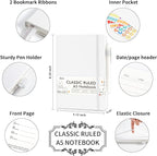 feela 12 Pack Notebooks Journals Bulk, Hardcover Notebook Classic Ruled Lined Journals with Pen Holder for Women Girls School Business Supplies, with 12 Black Pens, 120 GSM, 5.1”x8.3”, A5, White