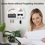 Lwenki Mail and Key Holder – Wall Mount Key Hanger with Shelf and 7 Metal Hooks – Decorative Natural Paulownia Wood Entryway Organizer with Mounting Hardware (16.5”W x 8.7”H x 3.5”D) (White)