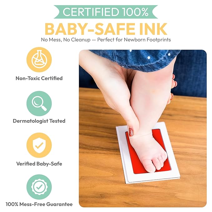 Extra Large Clean Touch Ink Pad for Baby Handprints and Footprints – Inkless Infant Hand & Foot Stamp – Safe for Babies, Doesn’t Touch Skin – Perfect Family Memory or Gift by Tiny Gifts, Red