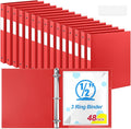 Henoyso 48 Pcs 3 Ring Binder 0.5 Inch Round Fits Letter Size 8.5'' x 11'' Paper Plastic Flexible Binder Bulk Holds 140 Sheets with 1 Pockets Versatile Organizer for Home Office School (Red)