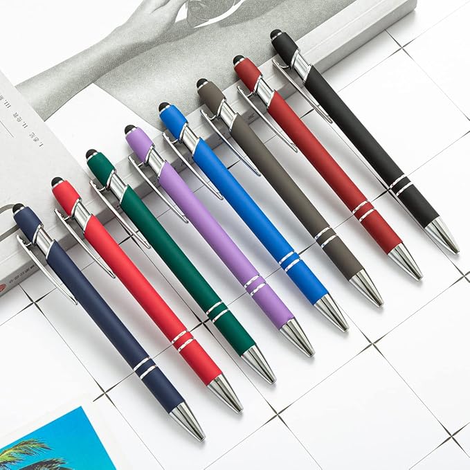 HEYZARDA Personalized Pens with Name Text Logo Custom Ballpoint Pen for Business Office Events with Stylus for Touchscreen 50 Pcs Dark Green
