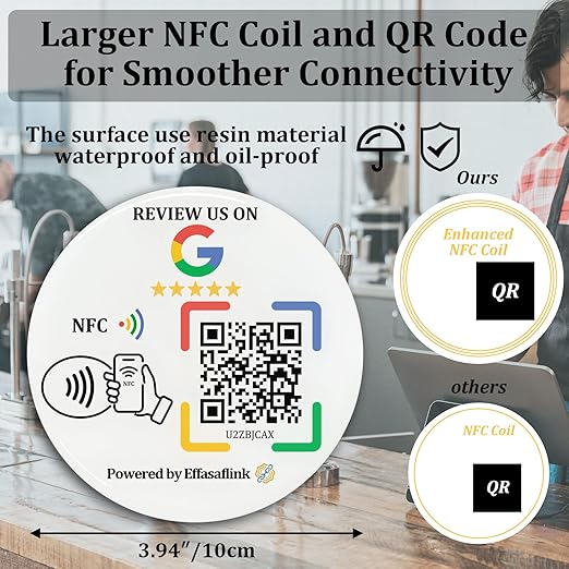 Epoxy Sticky Card with NFC Chip & QR Code - Compatible with Google Business Page for Customer Reviews, Boost Business Reviews, Essential for Small Businesses, No App, No Monthly Fee (White-5 Cards)