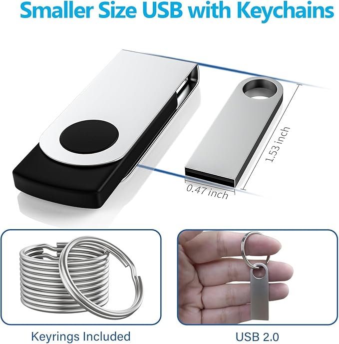 ABLAZE 16GB Flash Drive 5 Pack, Metal USB 2.0 Thumb Drives with Keychains USB Stick Pendrive (Sliver)