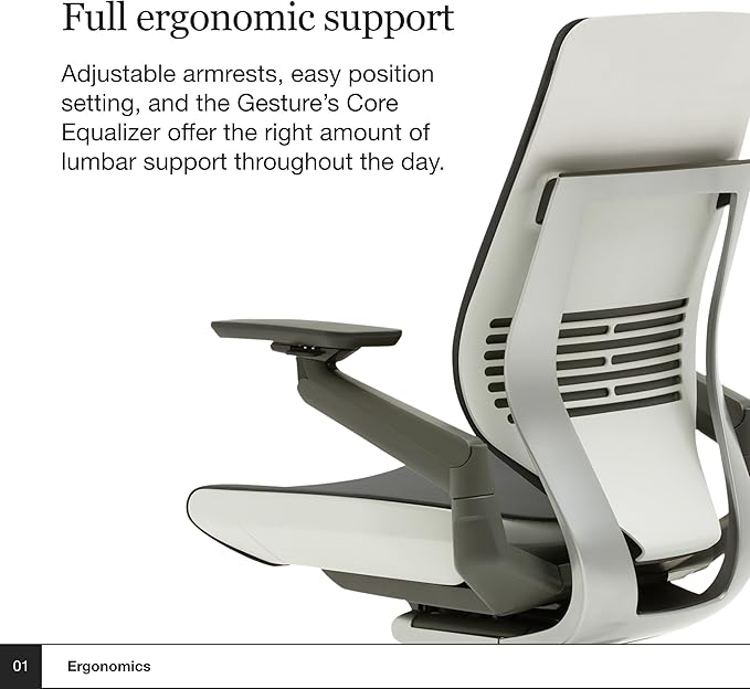 Steelcase Gesture Office Chair - Ergonomic Work Chair with Wheels for Carpet - Comfortable - Intuitive-to-Adjust for Desk - 360-Degree Arms - Nickel Gray Fabric