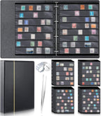 Lewtemi Stamp Collecting Albums Set Stamp Collection Book Include 20 Pages Album Binder Tweezer and Loop Magnifier Collecting Supplies for Collectors (Black,5/6/7/8 Rows)