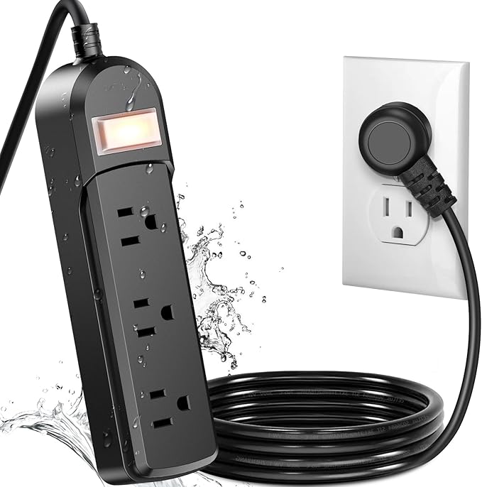 IPX6 Outdoor Power Strip Weatherproof, Waterproof Surge Protector with 3 Wide Outlet 6FT Long Extension Cord, Wall Mountable for Outside Decorations and More UL Listed(Black)