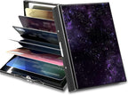 BWEGRHE Slim Credit Card Holder, Purple Galaxy RFID Blocking Metal Wallet for Men & Women, Aluminum Minimalist Hard Case Pocket-Sized Business Cards Organizer (Fits Up to 10 Cards)