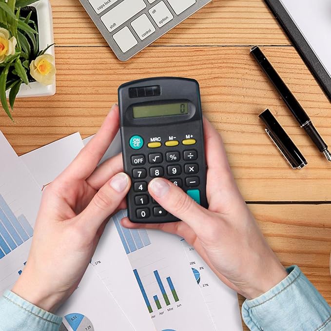 24 Pieces Pocket Calculator,Pocket Size Mini Calculators,Solar Battery Dual Power Function Calculator,8 Digit Display Basic Calculator for Students Kids Home Office(Black)