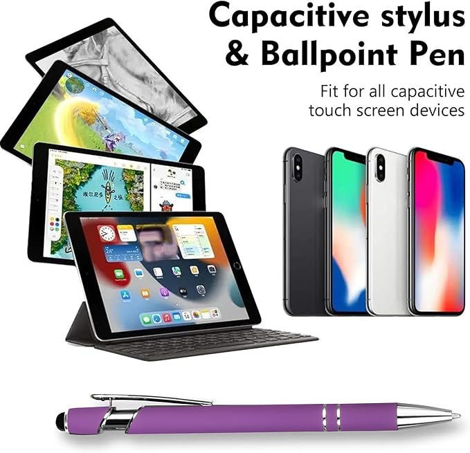 12 PCS 2 in 1 Stylus Ballpoint Pen with Stylus Tip, 1.0 mm Black Ink Metal Pen Stylus Pen for Touch Screens (Silver & Mix - 2)