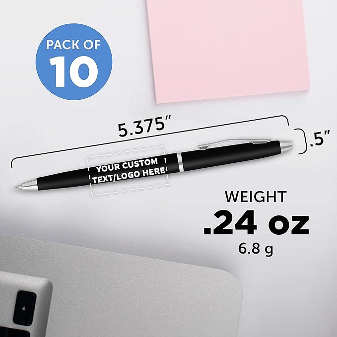 DISCOUNT PROMOS Custom Langham Ballpoint Pens Set of 10, Personalized Bulk Pack - Black Ink, Great for Office, School, Business, Tradeshows - Black