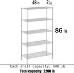 Regal Altair 21" Deep x 48" Wide x 86" Height Wire Shelving Kit | 5-Tier | NSF Commercial Storage Rack Unit