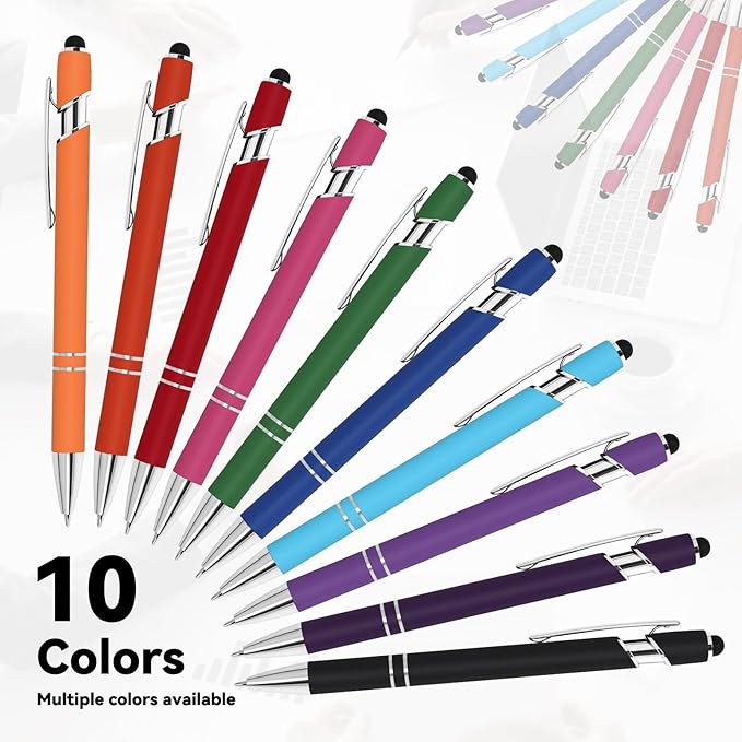 WYPAS Bulk Custom Pens - Personalized with Name, Engraved Text/Logo - Stylus Tip, Black Ink - Options for Corporate Gatherings, Events & Promotions (Pink)