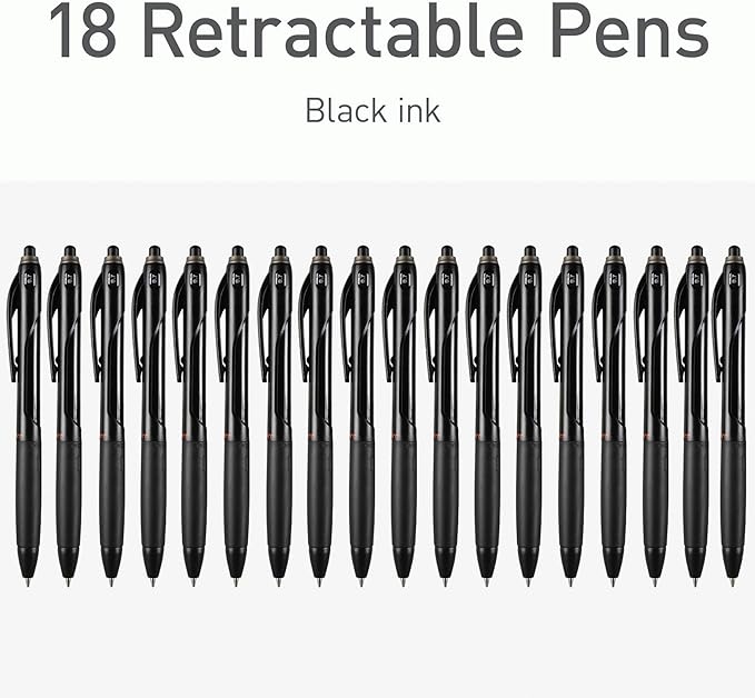 Pentonic BR-T Retractable Ballpoint Pens, 18 Count, Black Ink, 0.7 mm Fine Point, Smooth Writing For Journaling, Office & School (PEN12124)