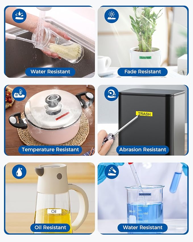 6-Pack TZe TZ Tape 9mm 0.35" Laminated Colored Compatible for Brother P Touch Label Tape 3/8 Inch for PT-D210 D220 H110 D400 Label Maker, Clear/White/Red/Blue/Yellow/Green