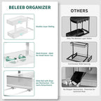 Beleeb Under Sink Organizer, 2 Pack 2 Tier Metal Slide Out Pull Out Cabinet Organizer Shelf, Height Adjustable Organization and Storage Series, Bathroom/Desktop/Cabinet/Kitchen organization, White