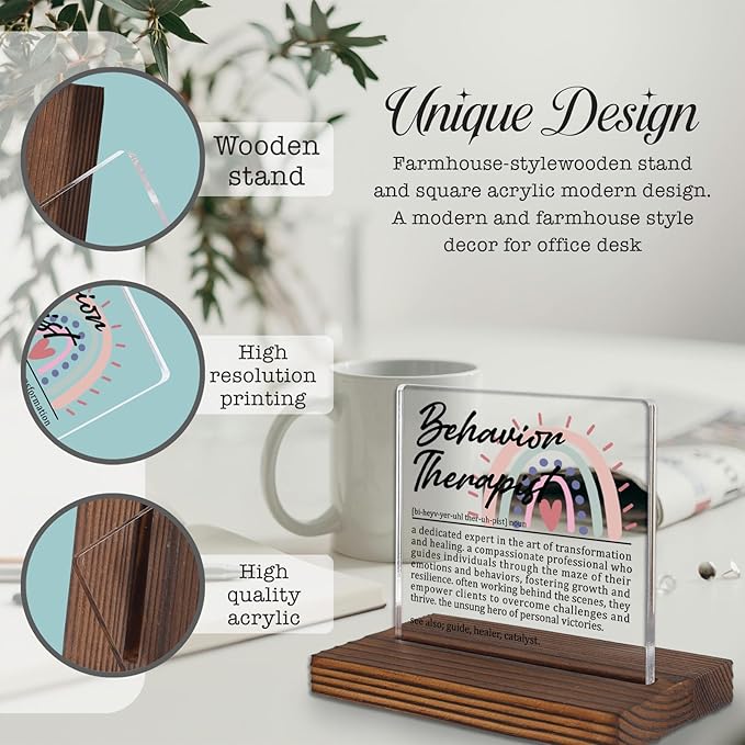 Behavior Therapist Gifts, Thank You Desk Sign for ABA and Mental Health Professionals, Inspirational Appreciation Plaque for Therapy Office Decor and Client Support PA035
