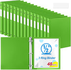 Henoyso 48 Pcs 3 Ring Binder 0.5 Inch Round Fits Letter Size 8.5'' x 11'' Paper Plastic Flexible Binder Bulk Holds 140 Sheets with 1 Pockets Versatile Organizer for Home Office School (Tender Green)