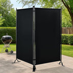 Proman Products - Galaxy 2 Panel Section Privacy Folding Screen Divider, Water Repellent Fabric Room Divider with Black Powder Coated Metal Frame for Indoors or Outdoors (Black)
