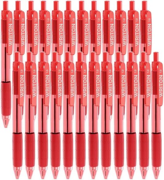 Writon Retractable Ballpoint Pens, Comfort Grip, 1.0mm Medium Point, Red Ink, 24 Pack