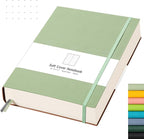 AHGXG Bullet Dotted Journal - Large A4 Notebook Dotted, 8.5''×11'', 320 Pages Dot Grid Notebook, 100gsm Thick Paper, Leather Softcover, with Journal Stencils, Inner Pocket - LightGreen