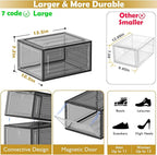 12 Pack Clear Shoe Storage Organizer with Magnetic Door, Stackable Plastic Shoe Boxes for Sneakers, Boots, and Heels, Space-Saving Foldable Shoe Rack for Closet, Durable Shoe Cabinet Organizer, Black