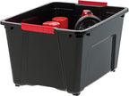 IRIS USA 30 L (32 QT) Plastic Storage Box with Lid and Latches - 4 Pack - BPA-Free, Garage Organizing Solution, Durable Nestable Stackable Containers, Secure Pull Handle - Black