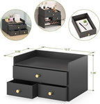 Bamboo Desk Organizer with Drawers Wooden Desktop Storage Drawers for Bills Office Supplies Kitchen Utensils Organizing Tool for Home Classroom Organization No Assembly (3 Drawers, Black)
