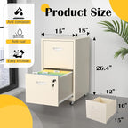 SteeLoong 2 Drawer File Cabinet with Lock，Cream Rolling File Cabinet for Home Office, Metal Small Mobile Filing Cabinets on Wheels for Hanging Letter
