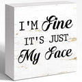 Funny Face Sign,I'm Fine It's Just My Face,5x5x1 Inch Wooden Block,Humorous Sarcastic Office Decor for Adults Millennials