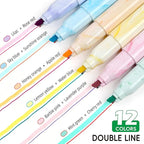 Techjob Aesthetic Highlighters 12 Pack Dual Tips,Double Line Highlighters Assorted Colors, Home and Office Use, Teacher Supplies, Ideal Highlighter for Organizing and Coloring
