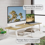 TEAMIX 31.5 inch Dual Monitor Riser - Wide TV Stand for 2 Monitors - Wood & Steel Desktop Riser for Dual Screen Office Desk Organization