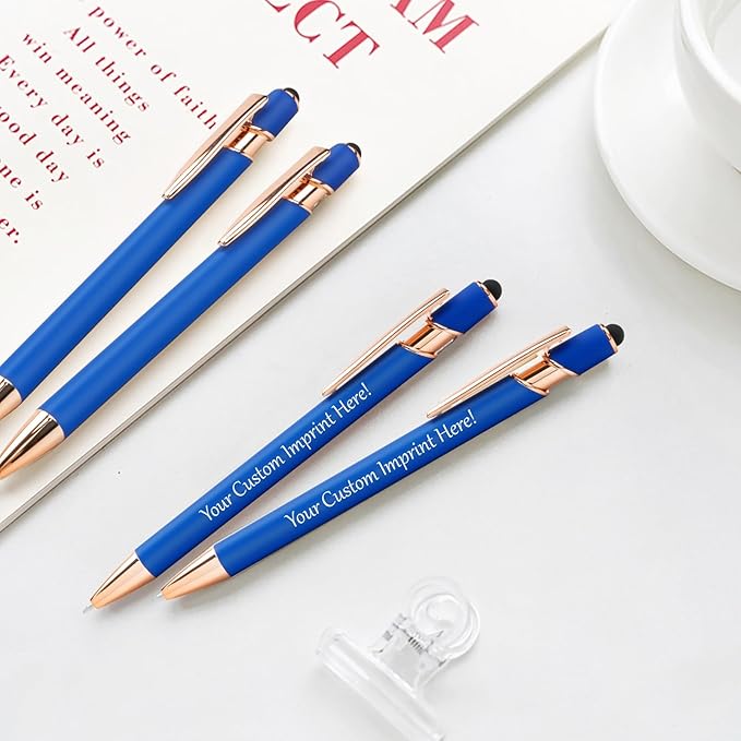 Personalized Pens in Bulk, Customized Engraved Pens with Name or Text, Black Ink Ballpoint Pens with Stylus for Business, Promotional Gifts, Events, Parties, Students, Gifts