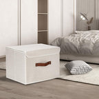 TYEERS Foldable Storage Boxes with Lids 5 Pack Fabric Storage Bins with Lids, Closet Organizers for Clothes Storage, Room Organization, Office Storage, Toys - Beige