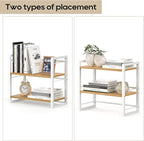 ART-GIFTREE Office Desk Shelf Organizer, Wood Desktop Bookshelf Supplies Storage Rack, Shelf for Top of Desk and Dresser (White-2 Tier)
