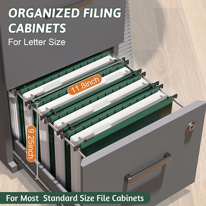 Nordun Plastic Hanging File Folder Extra Capacity,12 Pack Reinforced Hang Folders with Heavy Duty 2 Inch Expansion,Filing Cabinet Folders Letter Size,Hanging Organizer Designed for Bulky Files(Green)